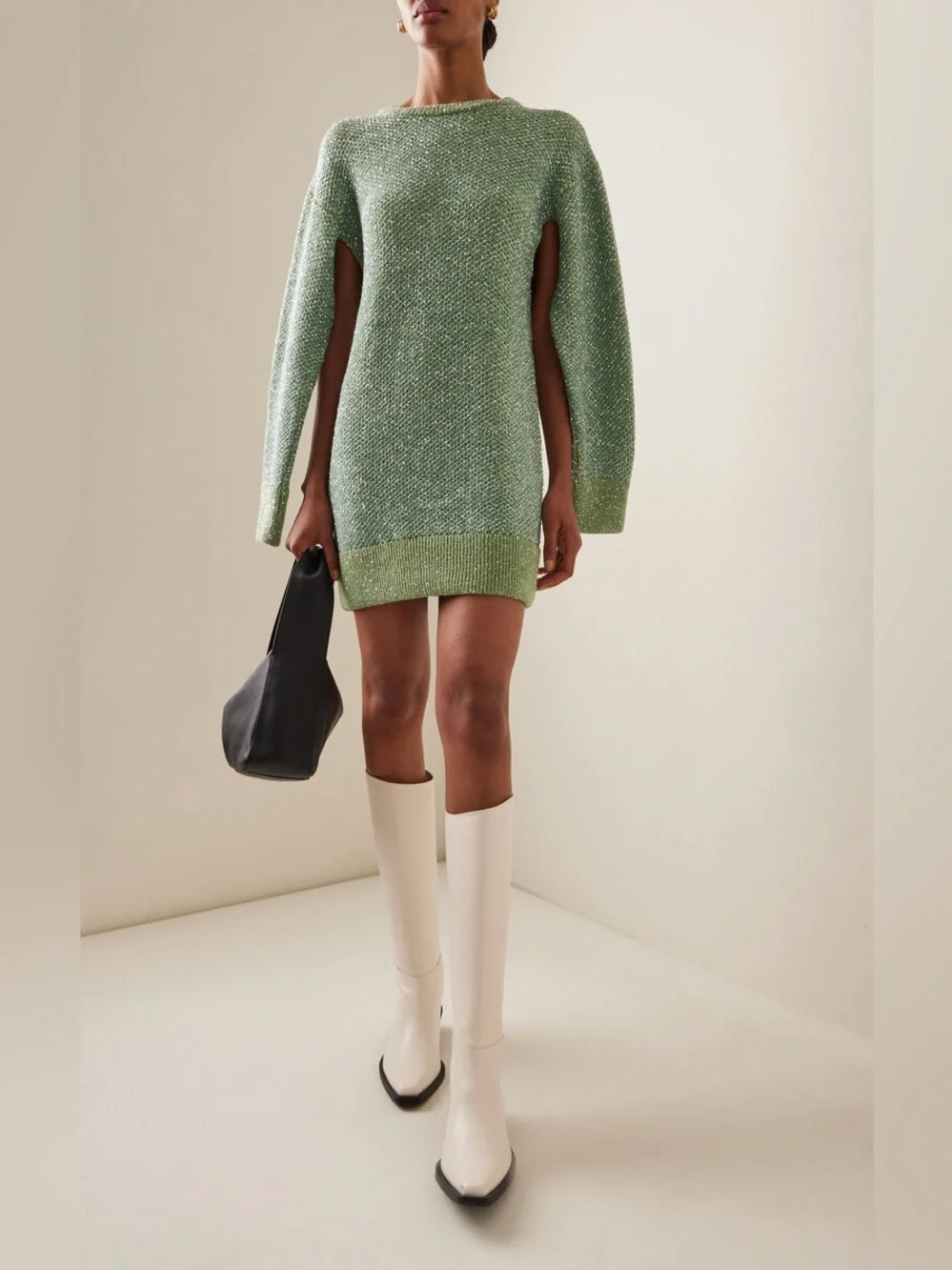 Stella McCartney Sequined Wool-Blend Mini Sweater Dress Light Green size Large